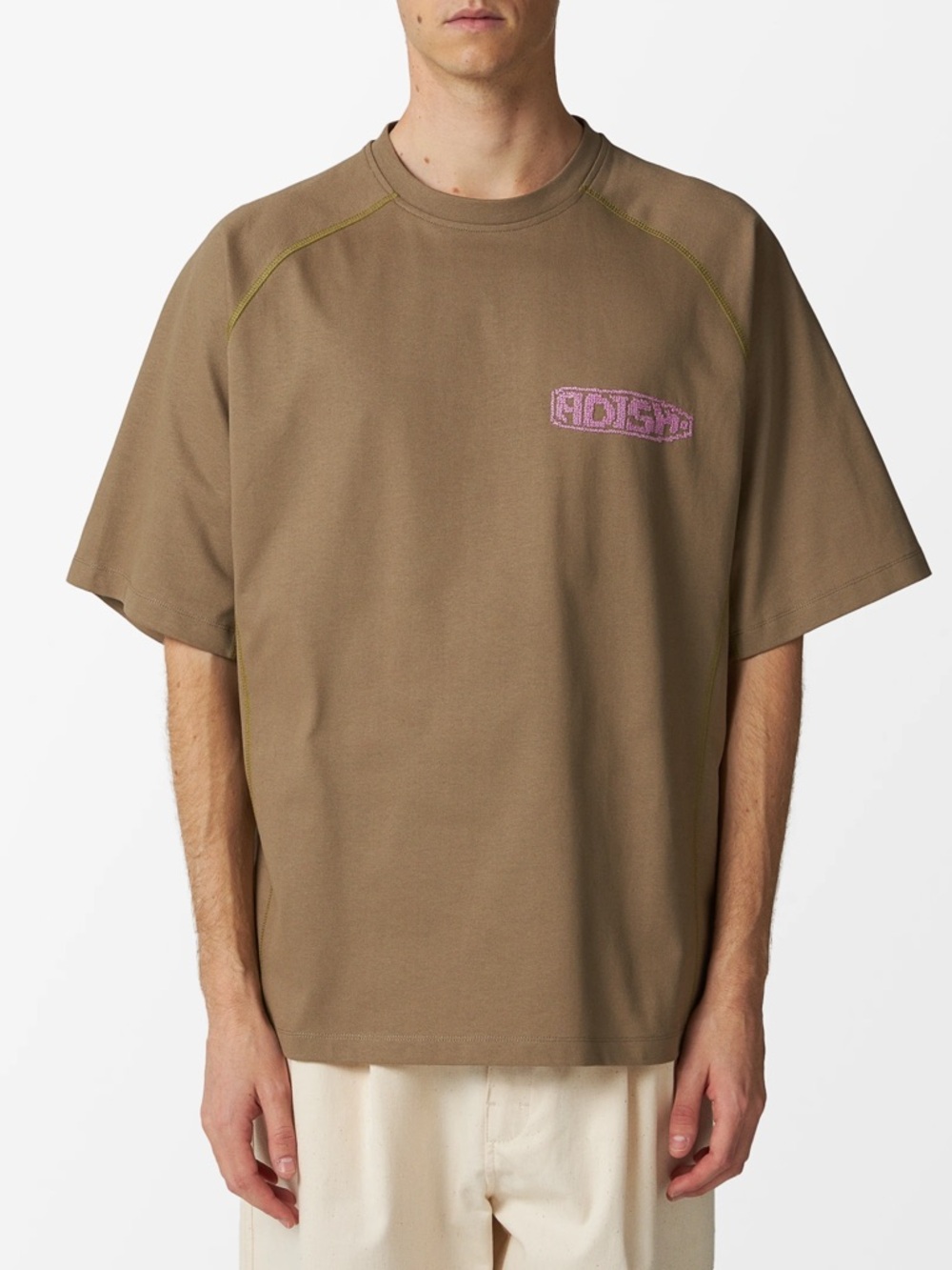 Men's Short-Sleeve Crewneck T-Shirt in Khaki with Subtle Logo
